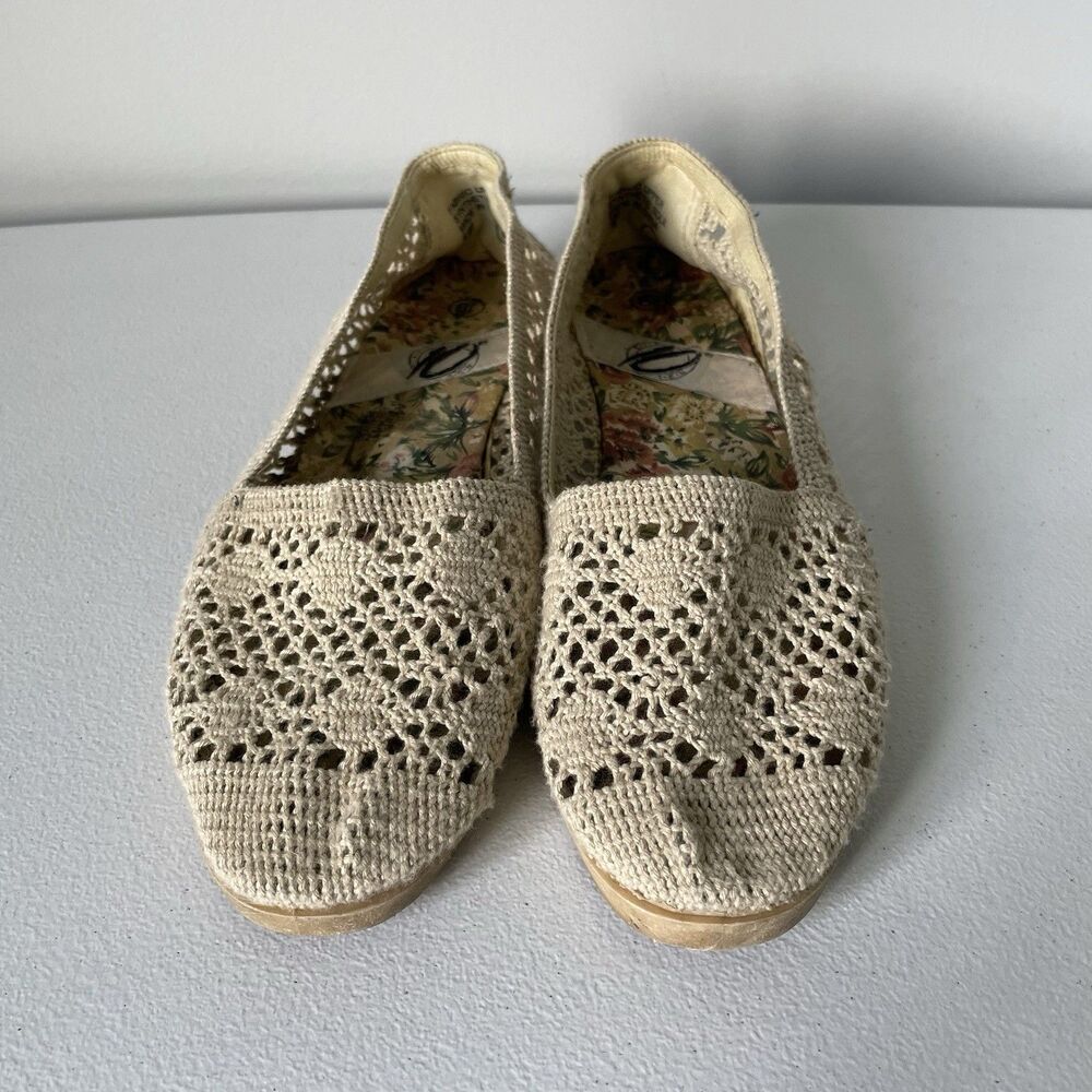 Pier Ten Vintage Cottagecore Knit Crochet Flats Slip-On Shoes Beige Women's 8.5 - Picture 3 of 9